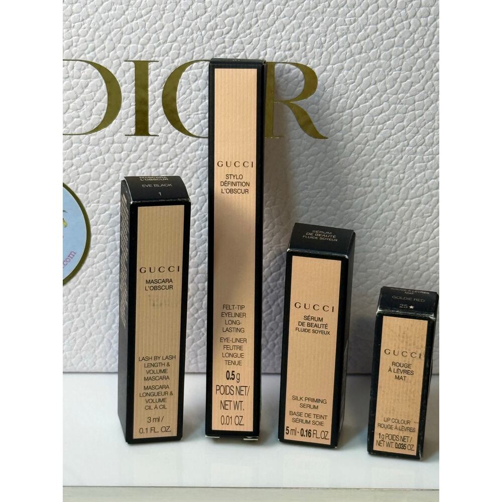 Gucci 5 pc BUNDLE -Pouch, Mascara, Felt-Tip Eyeliner, Priming Serum & Lip Colour - Picture 2 of 12